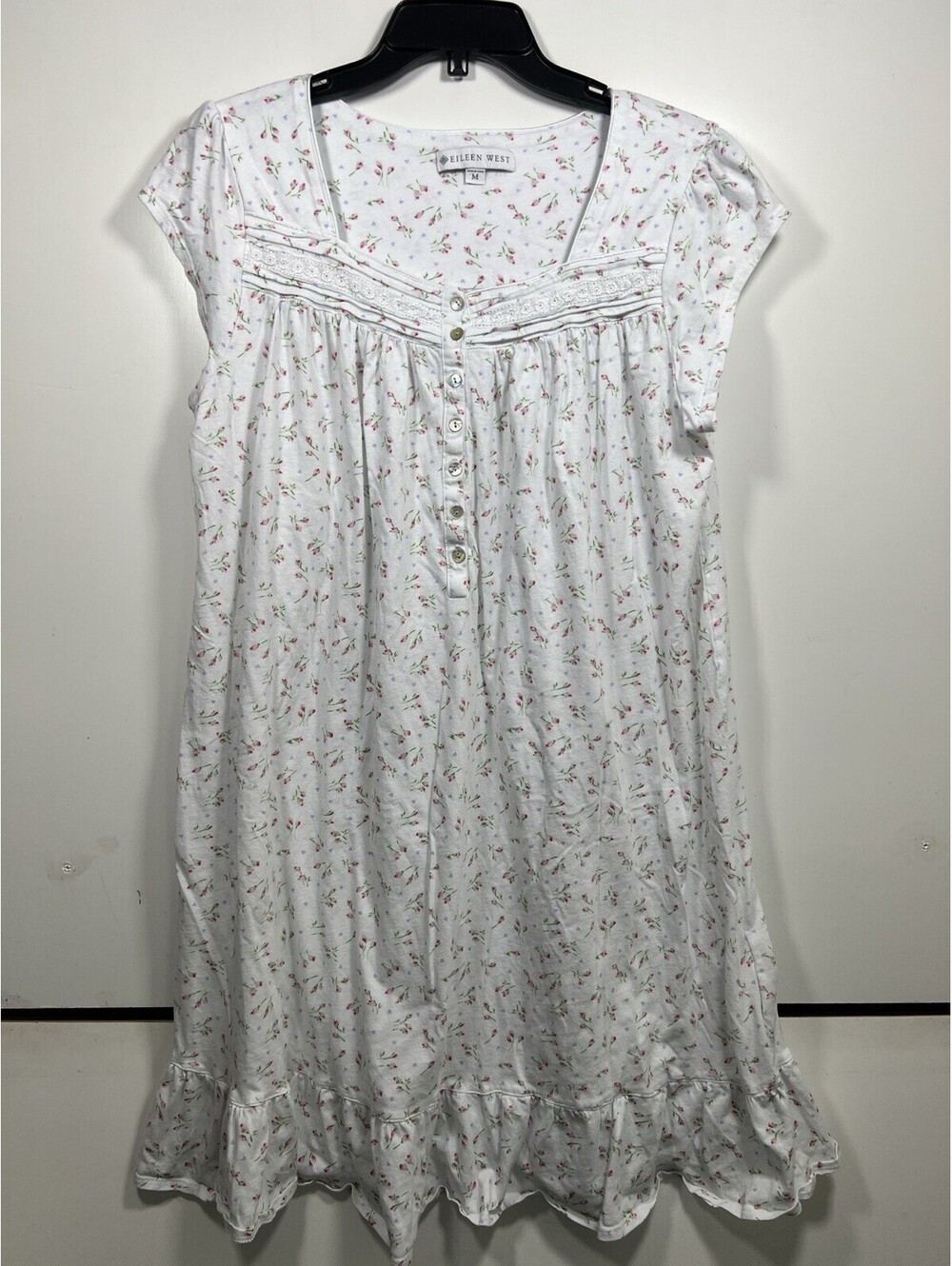 Eileen West Women Sz M Cap Sleeve Cotton Knee Length Floral Nightgown Cottagecor